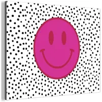 MuchoWow Aluminium schilderij 40x30 cm - Wanddecoratie metaal - Smiley - Roze - Stippen - Metalen muurdecoratie woonkamer - Decoratie industrieel - Foto op dibond - Industriële accessoires slaapkamer