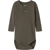 Name it BABY romper bruin Jongens Stretchkatoen Ronde hals Effen - maat 80