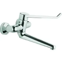 Ideal standard Ceraplus wandkraan met koppelingen met uitloop 20cm met hendel 23cm veilige sluiting over koud chroom