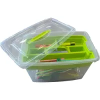 PlasticForte Hobby opbergbox - 22L - groen - 29 x 45 x 28 cm - met inlegtray - knutselspullen opbergen