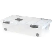 PlasticForte Opslagbox - 1x stuks - met deksel - 30L - 73 x 41 x 18 cm - transparant - opbergbak - met wielen