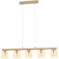 Eglo Eetkamer hanglamp Castralvo houtbruin met amber glas