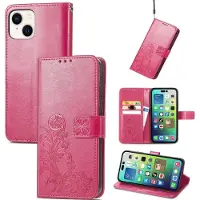 Mobigear Telefoonhoesje geschikt voor Apple iPhone 15 Plus Hoesje | Clover Bookcase Portemonnee | Pasjeshouder voor 3 Pasjes | Telefoonhoesje voor Pinpas / OV Kaart / Rijbewijs - Magenta