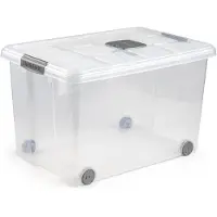 PlasticForte Opslagbox - 1x stuks - met deksel - 55L - 59 x 40 x 35 cm - transparant - opbergbak - met wielen