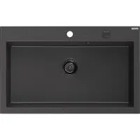 Mexen Elix granieten gootsteen 1-komor 800 x 500 , zwart gespikkeld, zwarte sifon - 6527801005-76-B