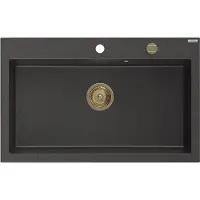 Mexen Elix granieten gootsteen 1-kamer 800 x 500 , zwart gespikkeld, gouden sifon - 6527801005-76-G