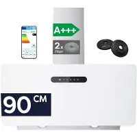CIARRA VM9736KW - Schuine Afzuigkap 90 cm A+++ 679 m³/u - 4 Standen incl. BOOST, Wi-Fi & SensorTouch Bedieningmet LED Recirculatie met Koolstoffilter & Afvoer