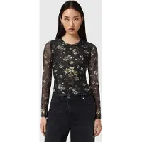 AllSaints Ellie Mesh Ls Tee Vine Black Maat: 10 | Longsleeves Outlet | Dames | Zwart