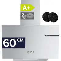CIARRA VMS6765A - A+ 599 m³/u Schuine Afzuigkap 60 cm Wandkap Recirculatie & Luchtafvoer Koolstoffilters meegeleverd met LED RVS