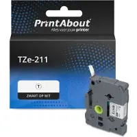 PrintAbout Huismerk vervangt Brother TZe-211 Tape Zwart op wit (6 mm)