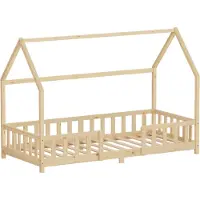 ML-Design Kinderbed Huisbed 90x200 cm van natuurlijk dennenhout met uitvalbeschermend dak en lattenbodem Houten bed