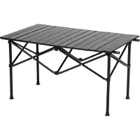 FOXSPORT Inklapbare Tafel - Campingtafel - Kampeertafel - Klaptafel - Buiten Vouwtafel - Tuintafel - Oprolbaar houten tafelblad - 4 Personen - Koolstofstaal - 90 x 53 x 48cm - Zwart