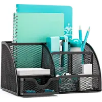 Famanu - Metaal mesh bureau-organizer met lade en pennenhouder, strak en praktisch design