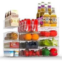 Famanu - Koelkastorganizer, set van 12 (4 klein, 4 medium, 4 groot), stapelbare koelkastcontainer, doorzichtige opbergdoos voor keuken, eetkamer, kasten, spoelbakken, badkamer, BPA-vrij