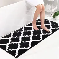 Famanu – Antislip badmat - badkamertapijt - wasbaar - hoogpolig - badmat - pluizige microvezel - badmat - 60 x 120 cm - zwart