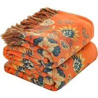Snq Deken – Plaid – 150×200 cm – Geschikt voor banken, bedden & stoelen – Katoen – Zacht – Lichtgewicht doorgestikt plaid – Bloemenprint – Rustieke landelijke stijl – Geschikt voor alle seizoenen – Oranje
