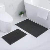 Famanu – Badkamermat - antislip - wasbare badmat - zachte chenille - badmat - absorberende douchemat voor badkamer - 40 x 60 cm + 60 x 90 cm - donkergrijs
