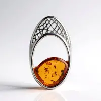 Cavill - Hanger 925 Sterling Zilver Gerhodineerd - 2,075 ct Cognac Baltische Barnsteen - Elegant Modern Filigraan Design - 30x17 mm