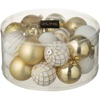 J-Line kerstbal - kunststof - wit/goud - doos van 30