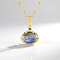 Cavill - Vergulde 925 Sterling Zilveren Halsketting - Blauwe Minary Labradoriet 3,15 ct Ovaal Cabochon - Blauwe Saffier 0,036 ct - Elegant Design