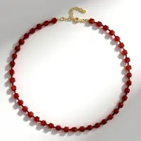 Cavill - Zilveren halsketting 925 Sterling Zilver - Rode Onyx 7mm (101,343ct) & Rode Jaspis - Verstelbaar 45-50cm - Elegante gefacetteerde kralen