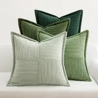Famanu - Corduroy kussenhoezen 40x40 cm groen set 4, kerst sierkussens zacht, decoratieve hoezen met rits, woonkamer