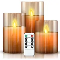 Famanu - Vlamloze led-kaarsen in glas met afstandsbediening, dimbare led-kaarsenset op batterijen, flikkerende outdoor led-decoratie, kaarsen, dansende vlam, echte was, woonkamerdecoratie, 3 stuks