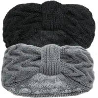 Famanu - Hoofdband voor dames, winter, 2 stuks, gebreid gevoerd met fleece, gebreide warme hoofdbanden, oorwarmers, haarband, verdikt, voor