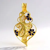 Cavill - Zilveren Hanger Verguld - 925 Sterling Zilver - Blauw Bloemmotiv Filigraan - 30x16 mm Elegante Sieraden voor Vrouwen