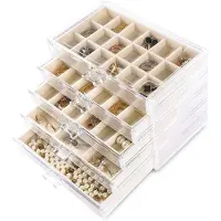 Famanu – Acryl sieraden organizer met 5 laden en fluwelen trays, stapelbaar opbergsysteem