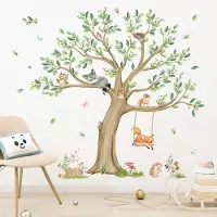 Famanu – Muursticker kinderkamer grote boom muursticker bosdieren vos uil muursticker wanddecoratie voor babykamer kinderkamer slaapkamer