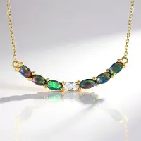Cavill - Zilveren Halsketting 925 Zilver Verguld - 6x Ethiopische Mezezo Opaal 0 899 ct + Witte Topaas 0 255 ct - Verstelbare Elegante Ovale Ketting