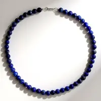 Cavill - Lapis Lazuli Ketting 45 cm - 925 Sterling Zilver - Natuurlijke Blauwe Edelsteen 220,24 ct - Ronde 8 mm Afghan Kralen - Elegante Halsketting