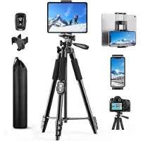 Famanu – Telefoonstatief 165 cm met afstandsbediening, uitschuifbaar aluminium statief voor smartphone en tablet