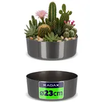 Kadax Bloemenschaal van kunststof, ronde schaal, plantenbak, plantenbak, kunststof schaal voor vensterbank, tafel, woonkamer, plantenbak, diameter 23 cm, grafiet