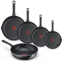 Tefal Day by Day Pannenset - Koekenpannen 20/24/28/32cm + Wokpan 28cm - Niet geschikt voor Inductie - Anti-aanbaklaag - Schenktuiten - Aluminium - Zwart