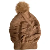 AWR Fashionable Warme Dames Muts / Beanie | Met Pom Pom - Beige