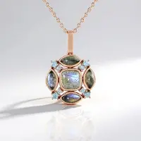 Cavill - Zilveren Halsketting - 925 Sterling Zilver Roségoud Verguld - Blauwe Labradoriet 2,25 ct - Zirkonia - Elegante Vintage Ketting
