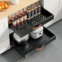 Famanu – Telescopische uittrekbare kastlade – Verstelbare keuken organizer zonder boren – 30–50 cm – Zwart