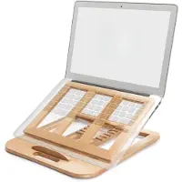 Famanu – Laptopstandaard - opvouwbare houten laptopverhoger - verstelbare computer - voor bureau - draagbare universele laptophouder met meerdere hoeken voor laptops tot 15,6 inch (beuken)