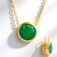 Cavill - Zilveren Halsketting 925 Sterling Verguld - 3,996 ct Ronde Put D8 Zambia Smaragd - Elegant Design - 50 cm