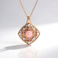 Cavill - Zilveren ketting roségoud verguld - 0,99 ct Roze Opaal Peru Antiek kussen cabochon - 16 Cambodjaanse zirkonia - Elegante sieraden dames