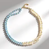 Cavill - 925 Sterling Zilver Halsketting - 8.3 ct Braziliaanse Aquamarijn - Witte Zoetwaterparels - Gouden Hematiet - Elegant 45-50 cm