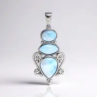 Cavill - Hanger 925 Sterling Zilver - 4,98 ct Larimar Peervormig & Marquise Cabochon - Elegant Blauw Edelsteen Sieraad - Uniek Dominicaans Design