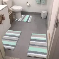 Famanu – 3 Delig antislip wasbare badkamermat en tapijtsets zacht waterabsorberend bad toilettapijt douchetapijt groen