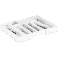 Famanu – Besteklade - uitschuifbaar - variabele breedte - 5-7 vakken - organizer van bamboe - 37,10 x 31,80 x 5,20 - wit