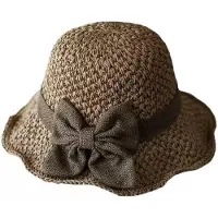 Snq Elegante geweven strohoed met strikdetail en brede rand. Dames zomerhoed voor op het strand, opvouwbare bucket hat, lichtgewicht en ademend, geschikt voor het strand, de tuin of de stad - M - 56-58 cm