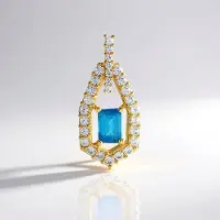 Cavill - Handgemaakte Zilveren Hanger - 925 Sterling - Neon Blauwe Achthoekige Apatiet 0,57 ct - Fonkelende Zirkonen 0,665 ct - Braziliaanse Edelsteen