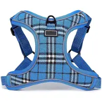 Famanu – Step-in hondentuig, reflecterend en zacht gevoerd hondenharnas voor alle maten honden, blauw geruit