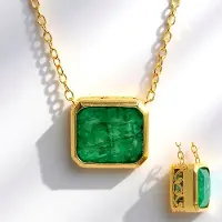 Cavill - Zilveren halsketting verguld - 925 Sterling zilver - Put D8 achthoekige Smaragd 4,725 ct Zambia - Elegant en tijdloos